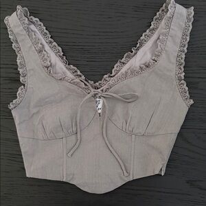 Princess Polly Lace Corset Top - Gray Taupe color